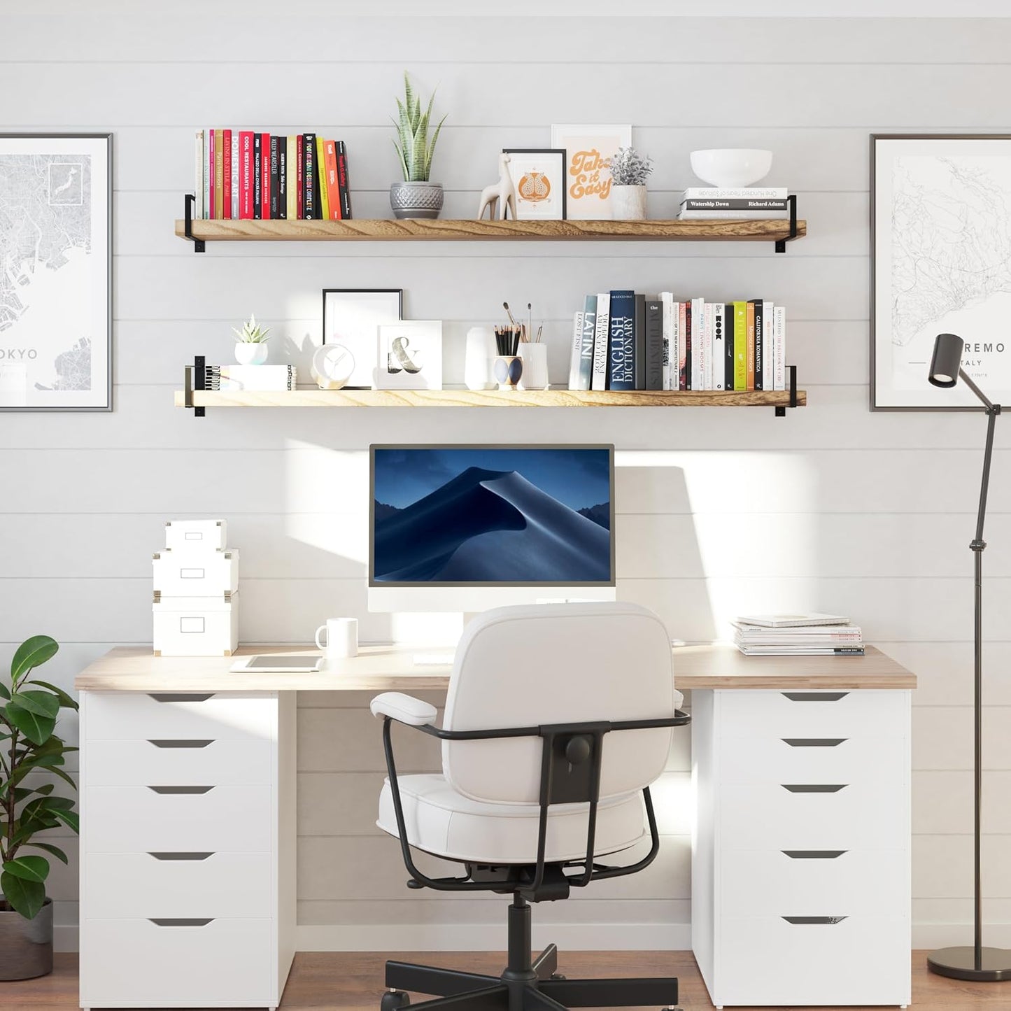 Wallniture Toledo 60 inch Floating Shelf with Heavy Duty Bookend Brackets, Wooden Shelves for Wall, 1pc, Burnt Finish