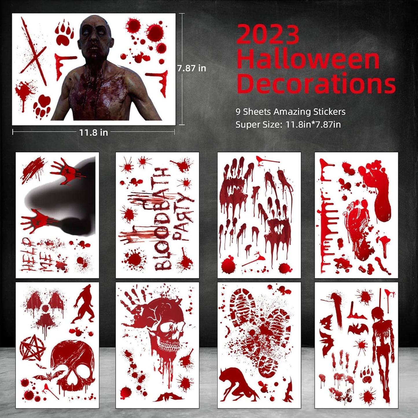 MSQ 73 Pcs Bloody Window Stickers - Removable Handprint & Footprint Decals for Halloween Party Decorations - Horror Window Stickers 9 Sheets