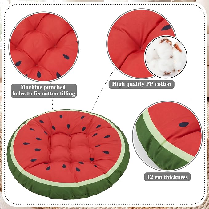 Funnymoom 35" Large Watermelon Pattern Floor Cushion Round Meditation Floor Pillow Cushion for Adults Oversized Playroom Pillows Reading Nook Big Pillow for Sitting Yoga Living Room Sofa Balcony