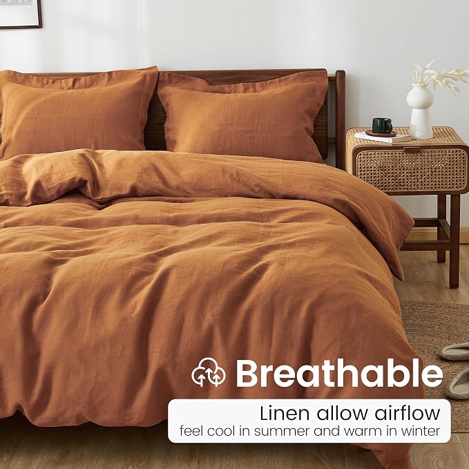 100% French Linen Pillow Shams Basic Style - Pack of 2 - Washed Solid Color Natural Flax Soft Breathable - Rust, 20'' x 36''