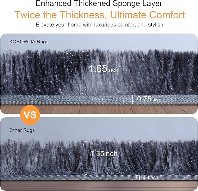 KICHOWUA Thick Area Rug Dark Grey Fluffy Shag 6x9 for Bedroom Living Room Ultra Soft Plush Fuzzy Washable Thickened Non-Slip Carpet, Comfy Shaggy Furry Rug for Kids Baby Nursery Dorm, Tie-Dye Gray