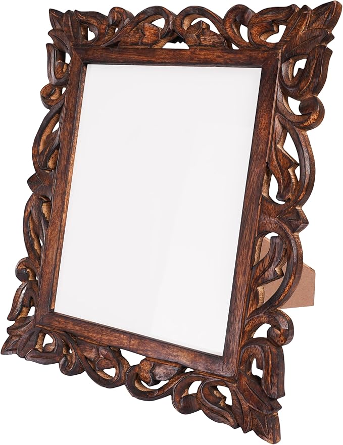 Large Hand Carved Mango Wood Rustic 8x10 Picture Frame with Real Glass - Aesthetic Vintage Wood Frame for Tabletop and Wall Mount Use - Rustic Home Decor Perfect for Your Memories
