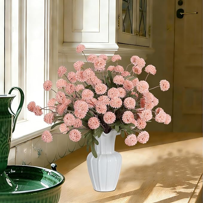12Pcs Fake Kiku Flowers, Artificial Small Chrysanthemum Balls with Stems, Faux Silk Mini Pompon Mums for Vase Floral Arrangement DIY Bouquets Wedding Party Table Centerpieces Home Decor (No Vase)