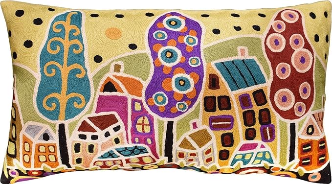 Yellow Plant Floral Pillow Cover Karla Gerard Tree Flower Pillowcase Floral Couch Cushion Kids Room Pillowsham Gold Plant Toss Hand Embroidered Cushions Wool 14x24