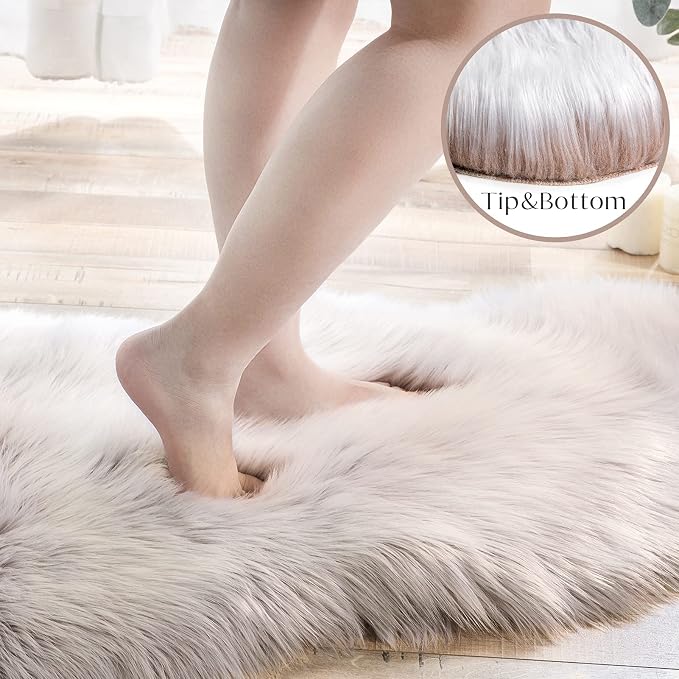 Ashler Faux Fur Rug, Fluffy Shaggy Area Rug Ultra Soft 2 x 3 Feet Sheepskin Fur Rug, Frosted Bottom Beige Fuzzy Machine Washable Shag Rug, Nursery Decor Throw Rugs for Bedroom, Living Room