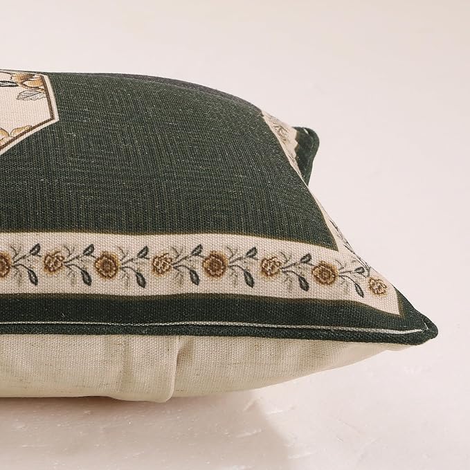 ISAENNE Vintage Elegant Linen Rectangle Throw Pillow Cover,28"x12"-Murad E | Designer French Green Pillow Cover,Concealed Zipper Design,Floral and Bird Pattern,Sofa,Bedroom,Living Room,Lounge Chairs