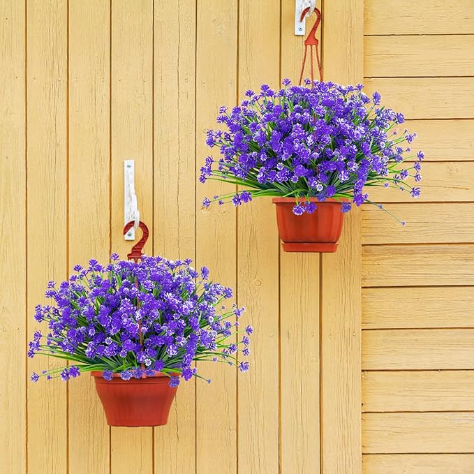 Ouddy Decor 12 Bundles Artificial Flowers for Outdoors UV Resistant Fake Plastic Plants Faux Greenery Stems for Spring Summer Indoor Garden Patio Window Box Kitchen Home Decor, Purple