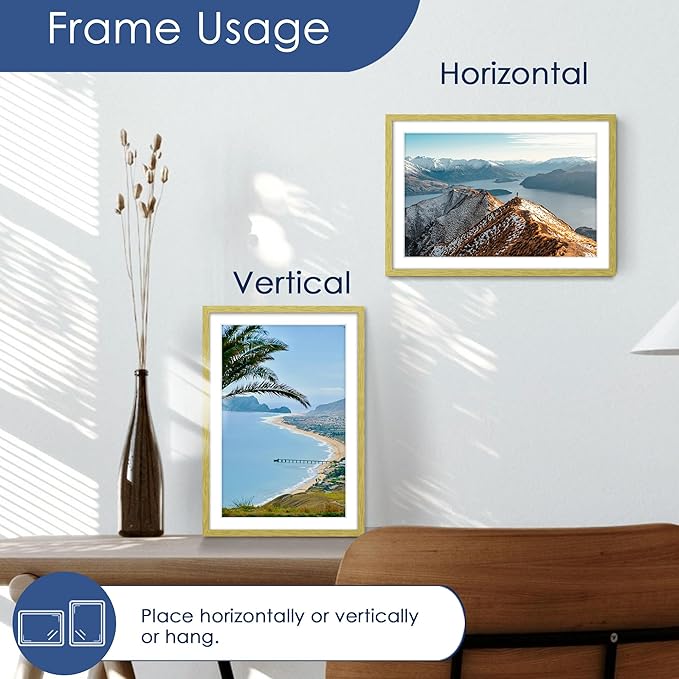 PEALSN 13x19 Picture Frame Set of 6, Display Pictures 11x17 with Mat or 13 x 19 without Mat for Wall Mounting Display, Poster Frames Collage for Wall Decor, Gold