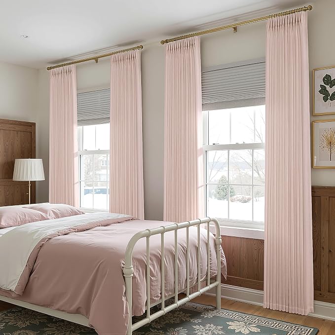 Light Pink Linen Curtains Pinch Pleated 108 Inch Length 2 Panels for Nursery Baby Girls Bedroom Semi Sheer Light Filtering Pleated Linen Curtains for Living Room Bedroom Dusty Blush Pink
