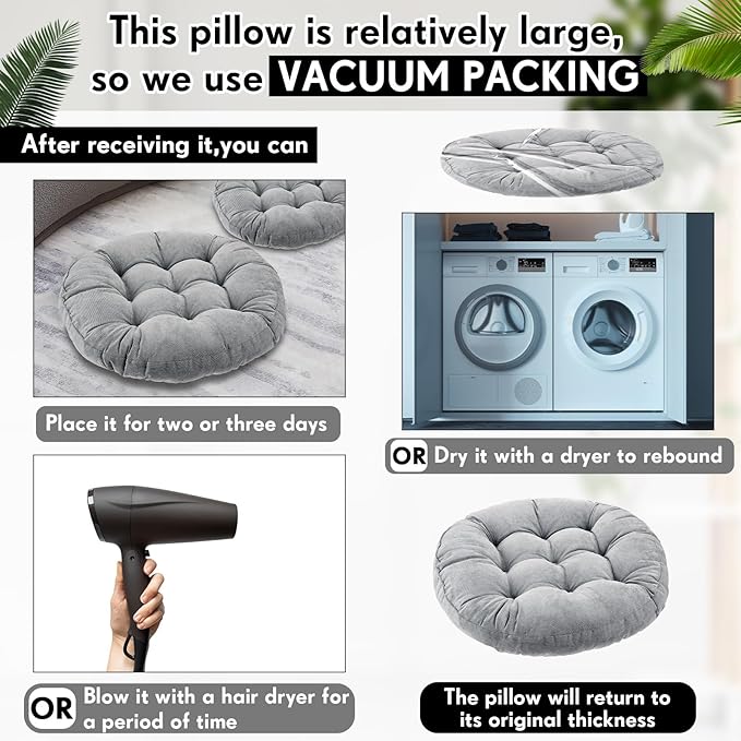 Jerify 8 Pcs Floor Pillow Cushions Large Round Square Large Meditation Floor Pillow for Classroom Adult Meditation Picnic Party Seating Learning Daycare School (Round,Light Gray)
