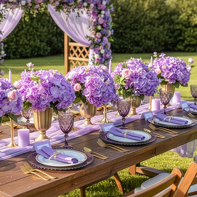 Auihiay 64pcs Hydrangea Artificial Flowers, Purple Artificial Hydrangea Flowers, Silk Hydrangea Heads with Stems for Garden, Home Party Baby Shower DIY Wedding Centerpiece (Purple)