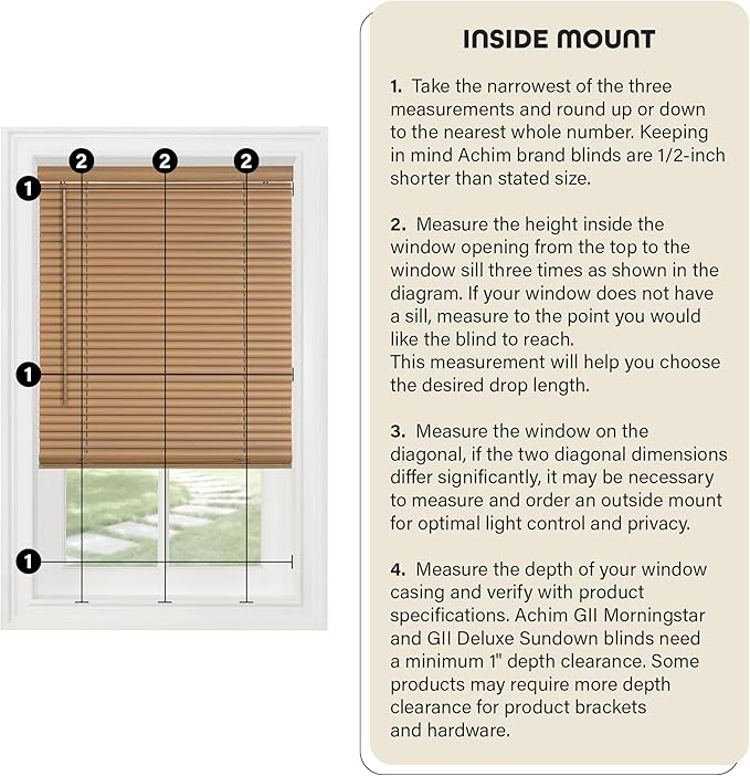 Cordless Light Filtering Mini Blind - 30 Inch Width, 72 Inch Length, 1" Slat Size - Pearl White - Cordless GII Morningstar Horizontal Windows Blinds for Interior by Achim Home Decor