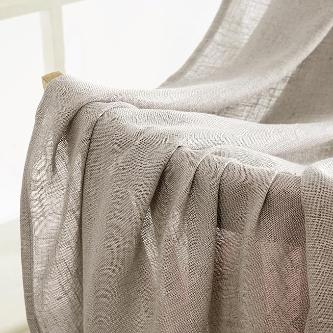 MIULEE Burlywood Birch Linen Curtains 54 Inch Length 2 Panels for Bedroom Living Room, Soft Linen Textured Window Drapes Semi Sheer Light Filtering Back Tab Rod Pocket Farmhouse Burlap Look Decor