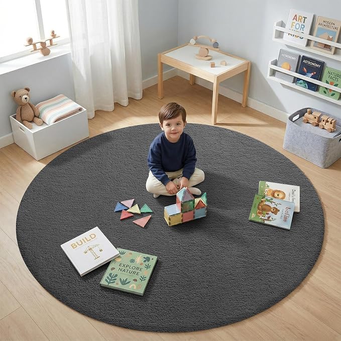 Sour Lemon 4ft Round Rugs for Bedroom, Circle Area Rugs for Living Room, Soft Fluffy Shaggy Carpet for for Living Room Playroom Kids Room Home Decor Aesthetic