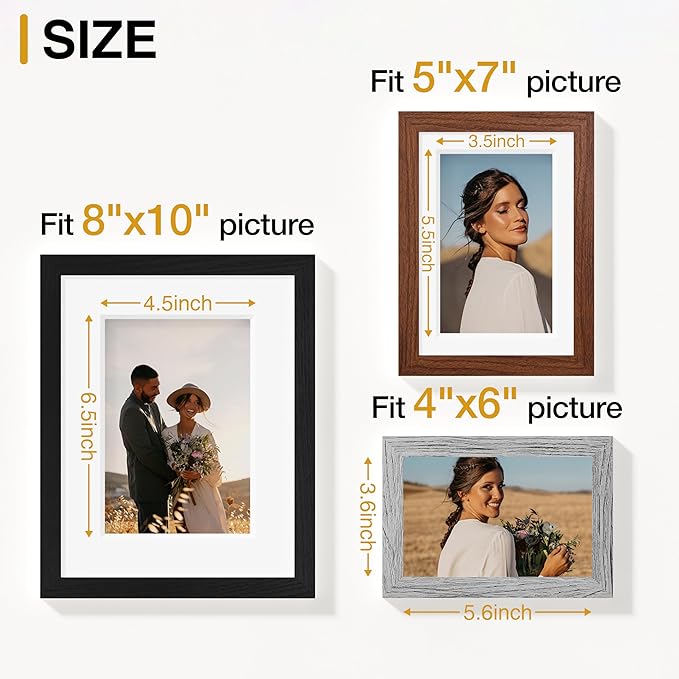 Vittanly 15 Pack Picture Frames Collage Wall Decor, Multi Sizes Including 3pcs 8x10, 6pcs 5x7 and 6pcs 4x6 Photo Frames, Gallery Frame Set for Wall or Tabletop Display, Black, Walnut Brown and Grey
