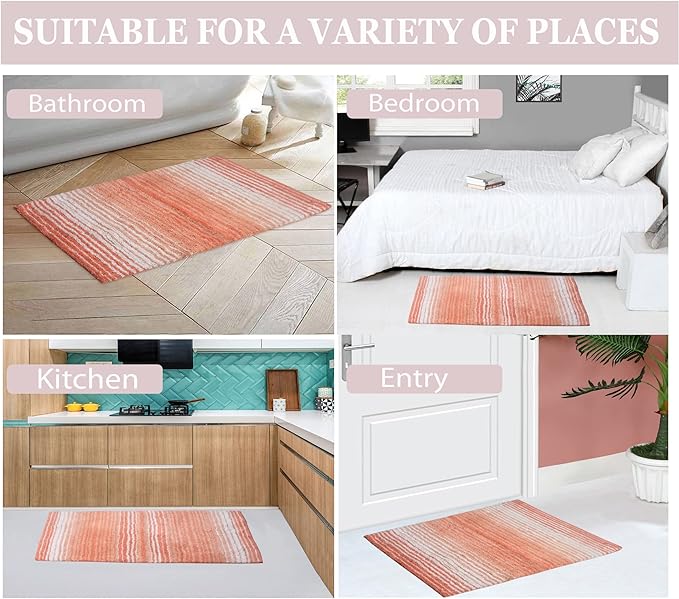 Home Weavers 100% Cotton Natural Gradiation Rug Collection | Washable, Non-Slip, Coral 3-Piece Indoor Set with Contour, Bath & Kitchen Mat / Rug