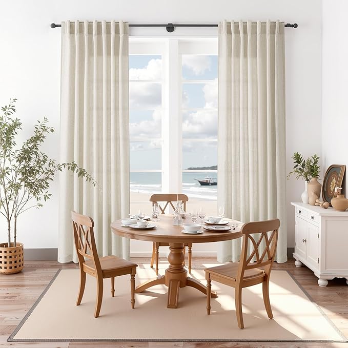 Nanspring Vanilla Curtains 90 Inches Long for Living Room Linen Light Filtering Semi Sheer Curtain Back Tab Rod Pocket Modern Farmhouse Decor Elegant Coastal Drapes for Bedroom 52x90, 2 Panels