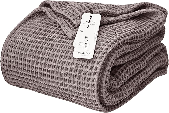 Premium Waffle Throw Blanket Queen XL Size Grey - Premium Quality, 100% Turkish Cotton, Light and Airy Waffle Weave All-Season Quilt - Decorative Bedspread (Gray, Queen XL 95" x 102" Inch)