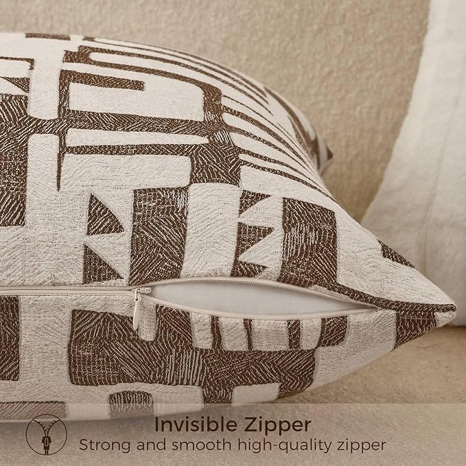 Long Lumbar Pillow Cushion Cover 14x36, Double Sided Modern Geometric High-Density Jacquard Polyester Pillow Cover for Sofa, Bed, Bench, Bedroom, Living Room (Brown)