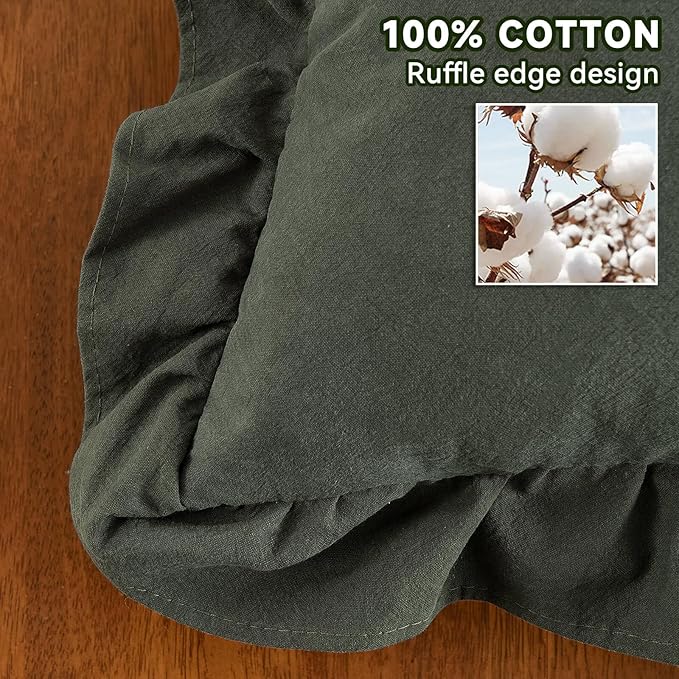 AmHoo Pack of 2 Throw Pillow Covers 100% Cotton Pre Washed Ruffle Decorative Pillowcase Cushion for Couch Sofa Bedroom 16 x 16-Inch Green