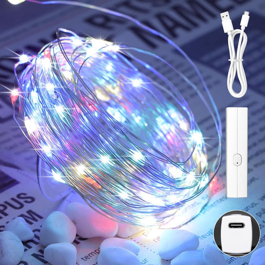 Lipstick LED Fairy Lights Battery Operated, Mini Twinkle Lights with Timer, Rechargeable String Lights for Bedroom, Christmas Decorations, Wedding, Vine, Centerpiece Table Decor (10M/33FT Multicolor)