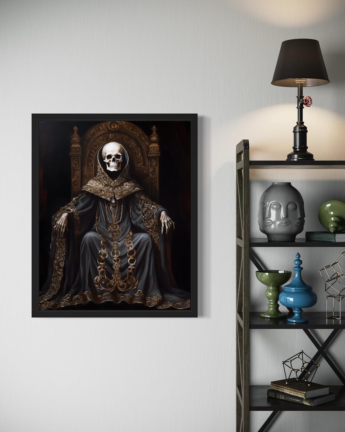 Skull King Poster Art Print, Halloween Scary Vintage Wall Art Academia Spooky Painting Decoration for Horror Prints, Gothic Posters Bedroom Decor 89 (Skull King 1, 11 x 14 inches, Black Frame)