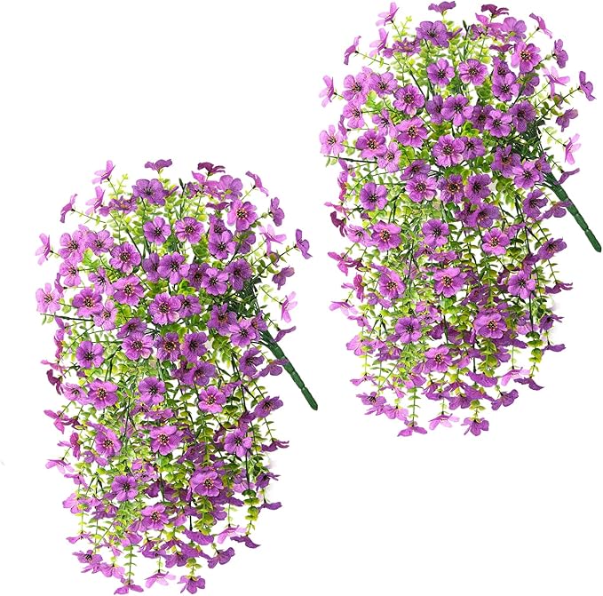ZFProcess Artificial Hanging Flowers for Outdoors Spring Decoration, 2PCS Silk Fake Daisy Realistic Outdoor Flowers UV Resistant Porch Patio Window Yard Decor(Purple)