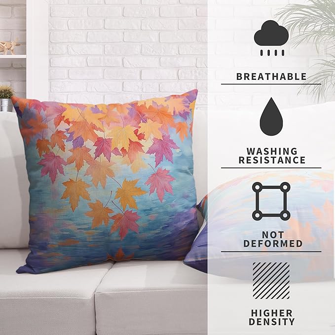 Fall Pillow Covers Maple Leaves Thorw Pillow Covers 16x16 Set of 2 Autumn Maple Leaf Teal Pillowcase Double Sided Printing Cushion Case for Home Decor Couch Sofa