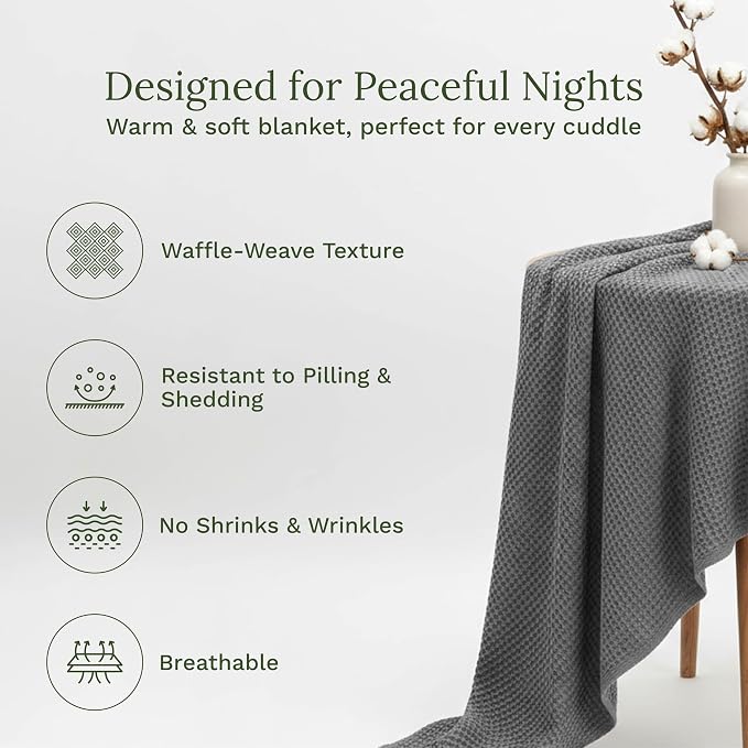King Size Waffle Blanket - 100% Organic Cotton, GOTS Certified, Premium, Lightweight, Breathable & All Natural Organic Cotton King Size Blanket - 108”x92” (Gray - King)
