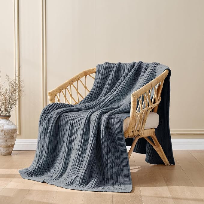 Chunky Knit Dusty Blue Throw Blanket for Couch Soft Cozy Lightweight Decorative Blanket for Couch Sofa Bed Living Room,Spring Throw 60"x80"