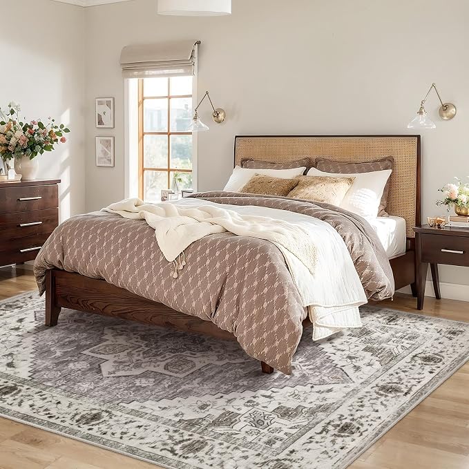 SERISSA Boho 8x10 Area Rugs, Washable Vintage Large Living Room Rug Non-Slip, Ultra Soft Oriental Print Distressed Farmhouse Earth Tone Carpet for Dining Room Bedroom Dorm Office Home Decor