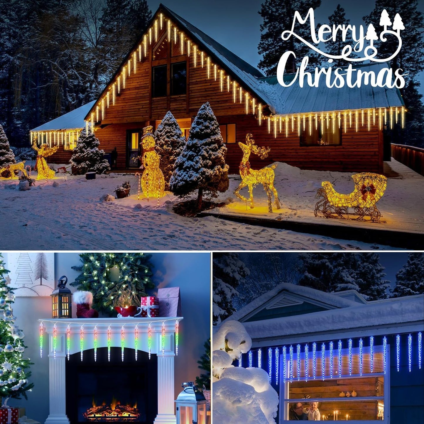 Color Changing Icicle Lights Outdoor 32.8FT 20 Tubes 100 LED Smart Christmas Lights, 39 Color Modes Waterproof Connectable Icicle Indoor Decoration for Tree Patio Roof Holiday, Smart