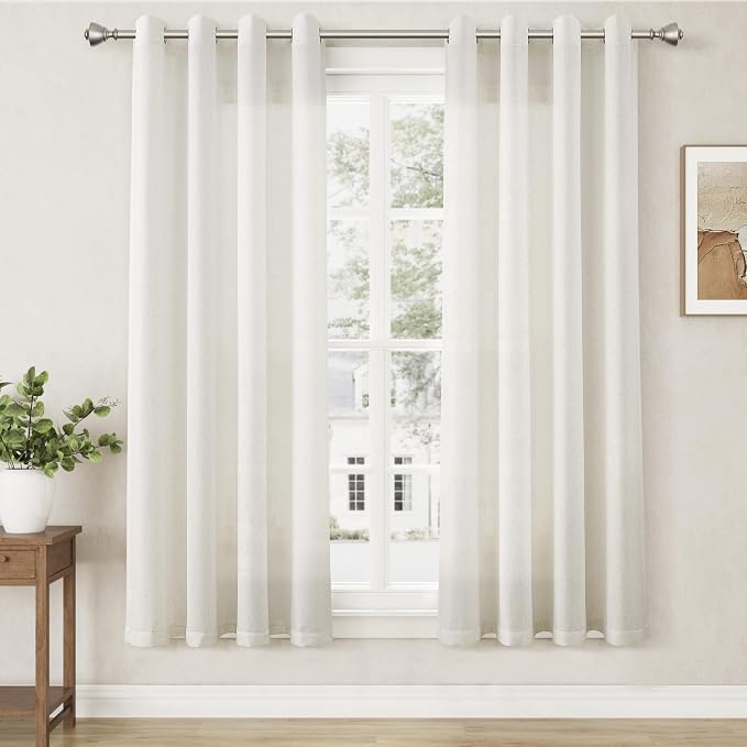 Natural Cream Linen Curtains 63 Inch Length for Living Room Neutral Grommet Top Light Filtering Semi Sheer Curtain Textured Modern Farmhouse Rustic Short Window Drapes for Bedroom 52x63,2 Panels Set