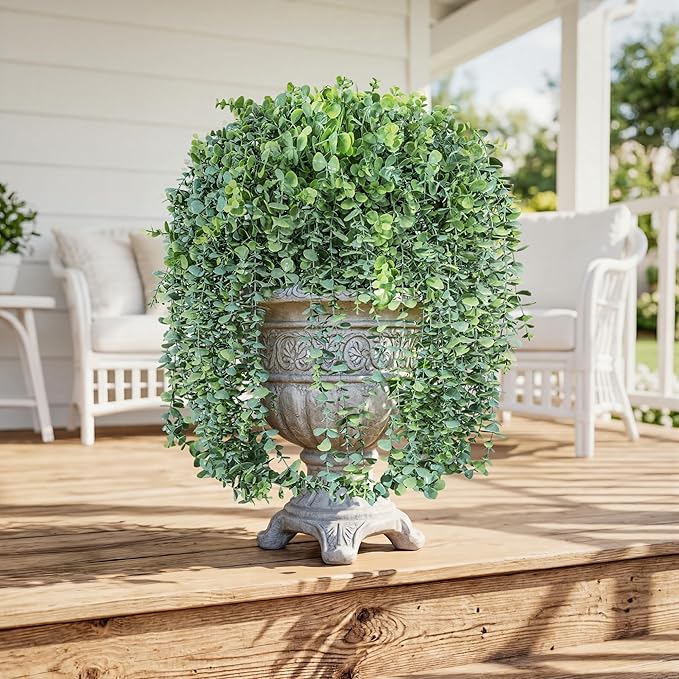 Faux Outdoor Plants Fake Hanging Plants for Outdoors Outside Decorations, 2 Pcs White Faux Eucalyptus Vines Realistic UV Resistant Artificial Greenery for Planters Porch Garden Yard Front Door Patio