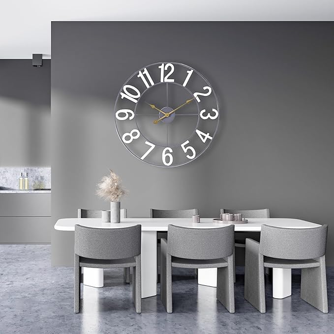 Sorbus Large Wall Clock for Living Room Decor - Wall Clock for Kitchen - 24 inch Big Wall Clock Decorative - Metal Wall Art - Analog Large Clock for Bedroom, Home, Kitchen, Office, Wall Decor (White)