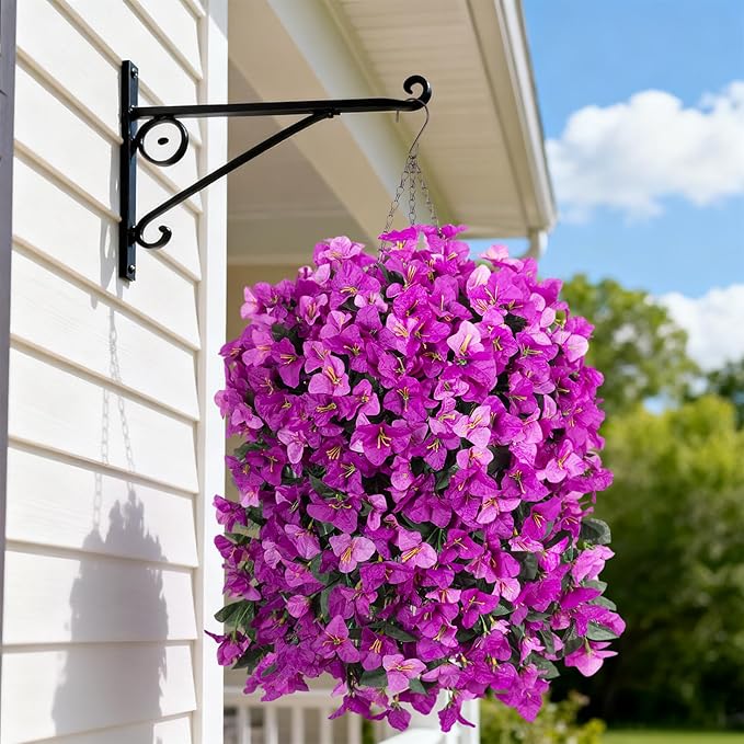 Artificial Fake Hanging Flowers with Basket for Outdoors Decoration, 3PCS Faux Flowers for Outdoor Planters UV Resistant No Fade Silk Bougainvillea for Home Porch Patio Garden Balcony Yard Decor