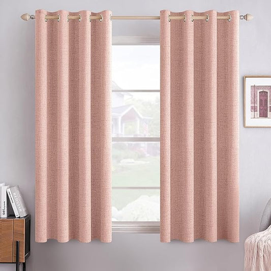 MIULEE Linen Blackout Curtains for Bedroom Thermal Insulated Blush Pink Grommet Room Darkening Black Out Drapes for Living Room Nursery 52 x 54 Inch (2 Panels)