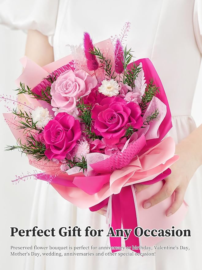 Preserved Flowers Bouquet, Flowers for Delivery,Long-Lasting Real Rose | Mothers Day Forever Flowers Roses Bouquet, Anniversary Birthday Flowers Gifts for Mom Grandma Women Wife Her