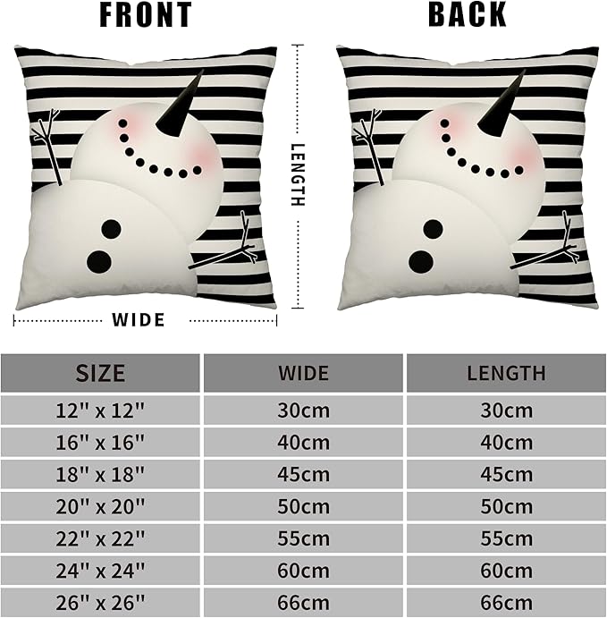 Cute Snowman Decoration Pillow Covers 20x20 Winter Black and White Striped Throw Pillowcases Two Sides Print Cotton Linen Cushion Case for Home Decor Couch Sofa 2 Pack
