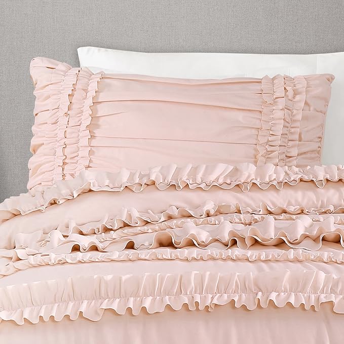 Lush Decor Belle Comforter Queen Size 4 Piece Set Blush - Ruffle Bedding Set - Cute Comforter - Coquette Decor - Queen Bedding