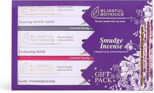 Tulasi Smudge Incense Sticks Gift Pack – 6 Scents x 40g Each – White Sage, Palo Santo, Lavender, Frankincense, Sandalwood, Rose - 48 Natural Herbal Incense for Yoga, Meditation