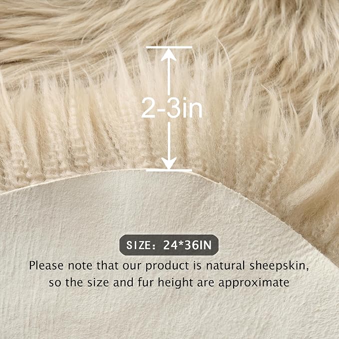 Premium Genuine Sheepskin Area Ruge - Real Wool Fur Shaggy Carpet | Fluffy Soft Natural Lambskin Rug Seat Chair Covers for Couch Sofa Bedroom Living Room(Beige,2×3 Feet Sheepskin)