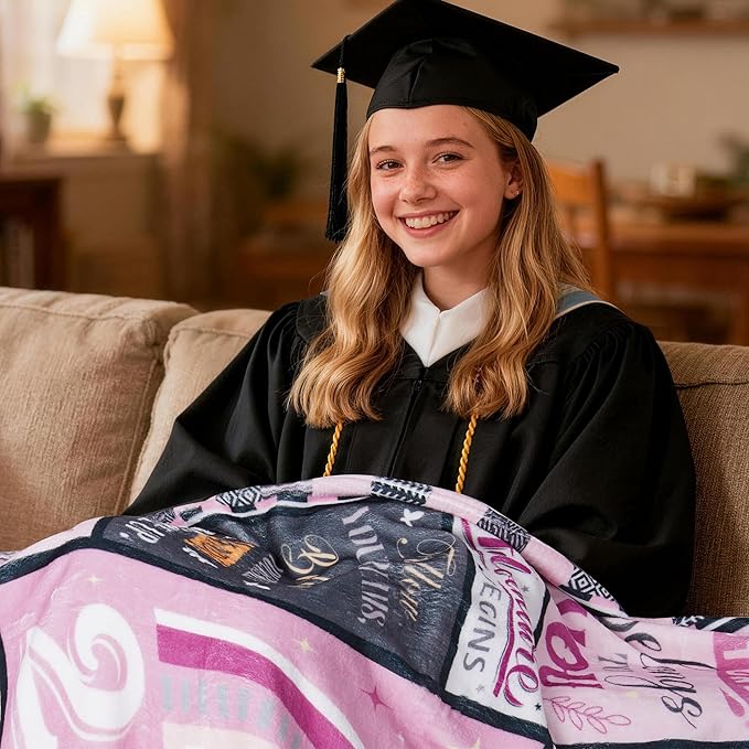 Graduation Gifts Blanket for Her, Soft Cozy Pink Class of 2026 Throw Blanket, Inspirational Quotes Graduation Blanket, 50"x60"