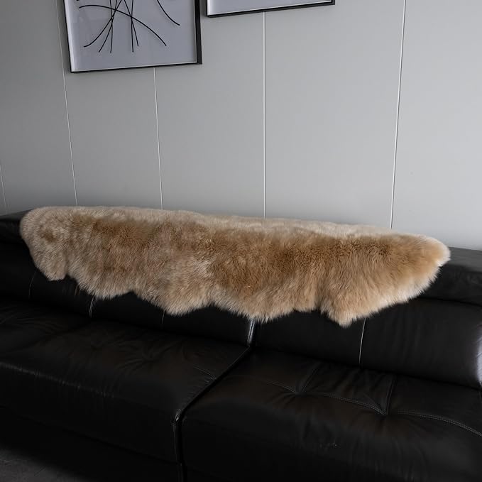 Sheepskin Rug, Fluffy Shaggy Area Rug, Super Soft 24‘ x 72’ Sheepskin Hair Rug, Plush Rug, Decorative Rugs for Bedroom, Children's Room, Living Room (Khaki Camel, 24" x 72")