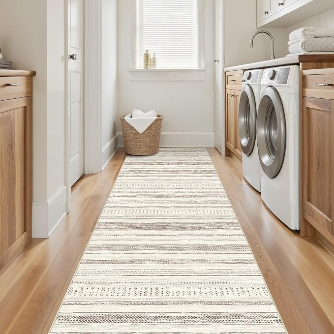Tortania Area Rug 3x8 Runner Rugs - Washable Soft Neutral Boho Moroccan Farmhouse Rug Indoor Floor Carpet for Living Room Bedroom Kitchen Entryway Under Dining Table Home Office Decor - Beige