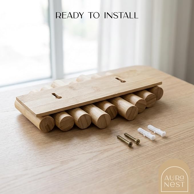 Bamboo Piano Coat Rack Wall Mount Pivoting Retractable Wooden Hooks for Entryway Hallway Mudroom Bedroom | Natural Wood Wall Hanger, 3 Hooks, Space Saving Organizer