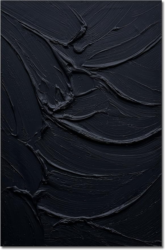 zoinart Hand Painted Thick Texture Black Minimalist Vertical Wall Art 24x36 Inches Black Oil Painting Contemporary Art Oil on Canvas Home Office Corridor Wall Art