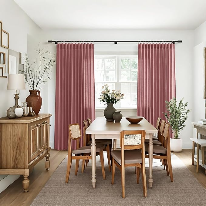 Jowels Canyon Rose Linen Curtains 84 Inch Long 2 Panels for Living Room | Pink Light Filtering Sheer Curtain, Back Tab Pocket Pleated Look, Boho Farmhouse Textured Privacy Drapes for Bedroom Window