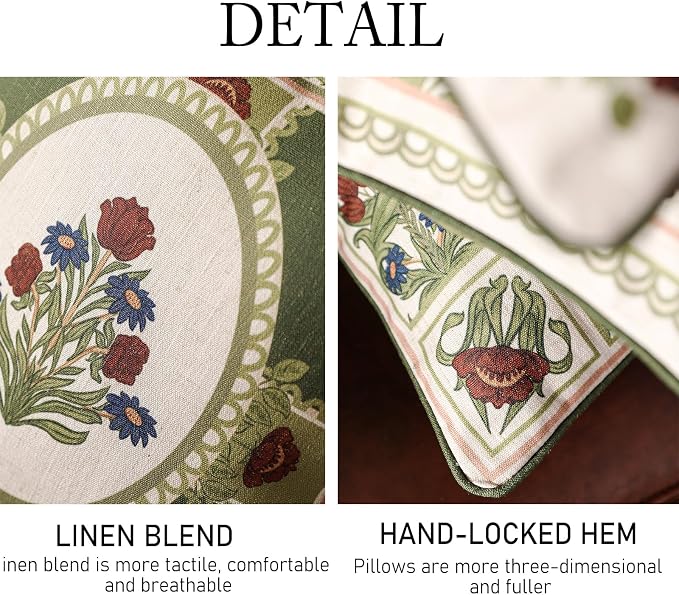 ISAENNE Elegant French Linen Throw Pillow Cover,Set of 2,18"x18"-Estonia C | Designer Vintage Square Pillow Cover,Concealed Zipper Design,Floral Pattern,Sofas,Bedroom,Living Room,Lounge Chairs