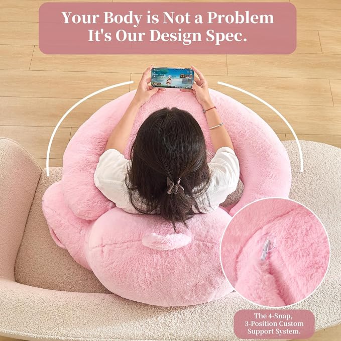 19" Reading Pillow for Bed,U Shaped Arm & Elbow Support,Pink Faux Fur | Backrest Supports Back,U Shaped Lap Pillow Cushions Arms,Elbows & Wrists,Plush Faux Fur for Reading,Gaming,Watching TV